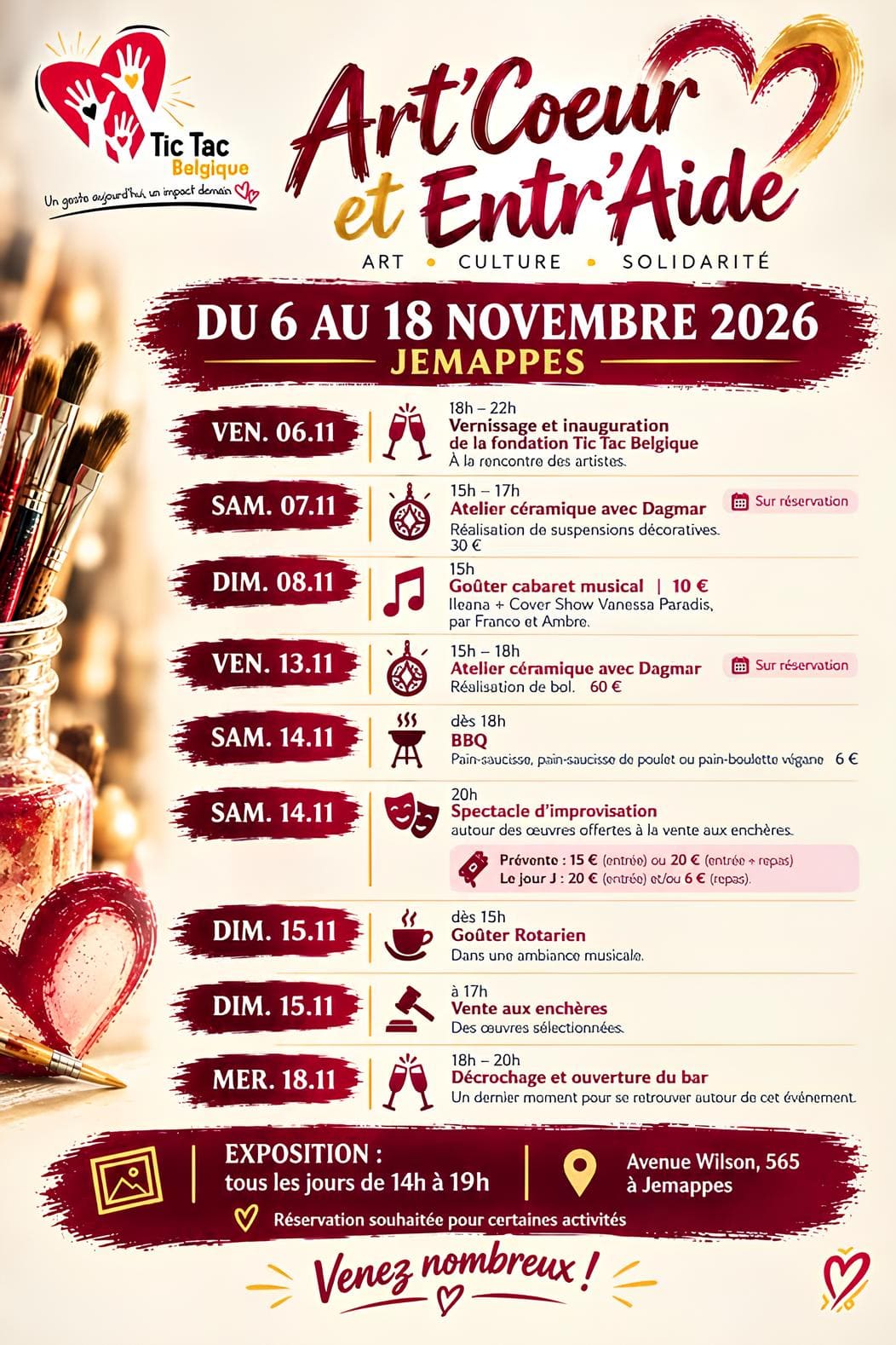 Affiche de l’exposition Art Cœur Entr’Aide à Jemappes
